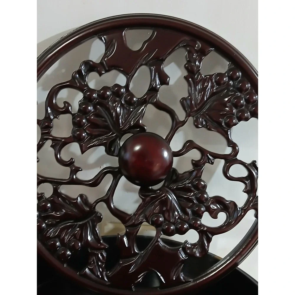 Vintage Wood Display  lazy susan Ornate Carved Grape Vine‎ Leaf Motif